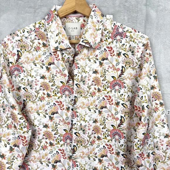 C-LAB NYC Floral Print Long Sleeve Shirt Men Sz M 15½ 33–34 Stretch Modern Fit - Picture 1 of 12